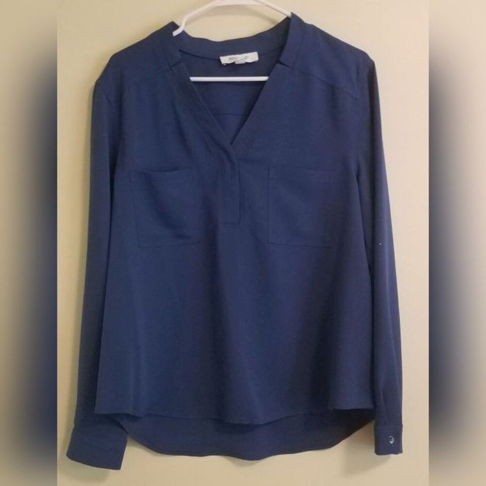9 West Blue Pocketed Blouse Size Large New Without Tags